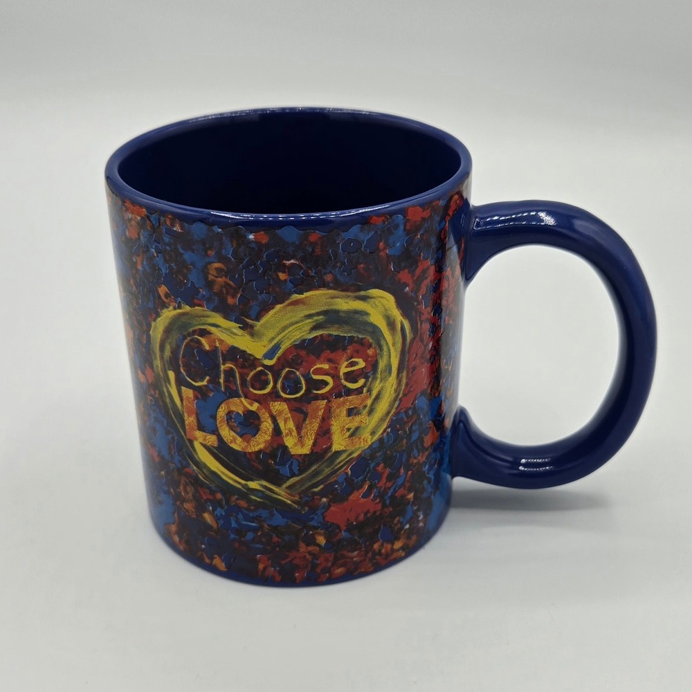 Penzeys Choose Love Heart Coffee Mug Cup Dark Blue Textured‎ Looking Design